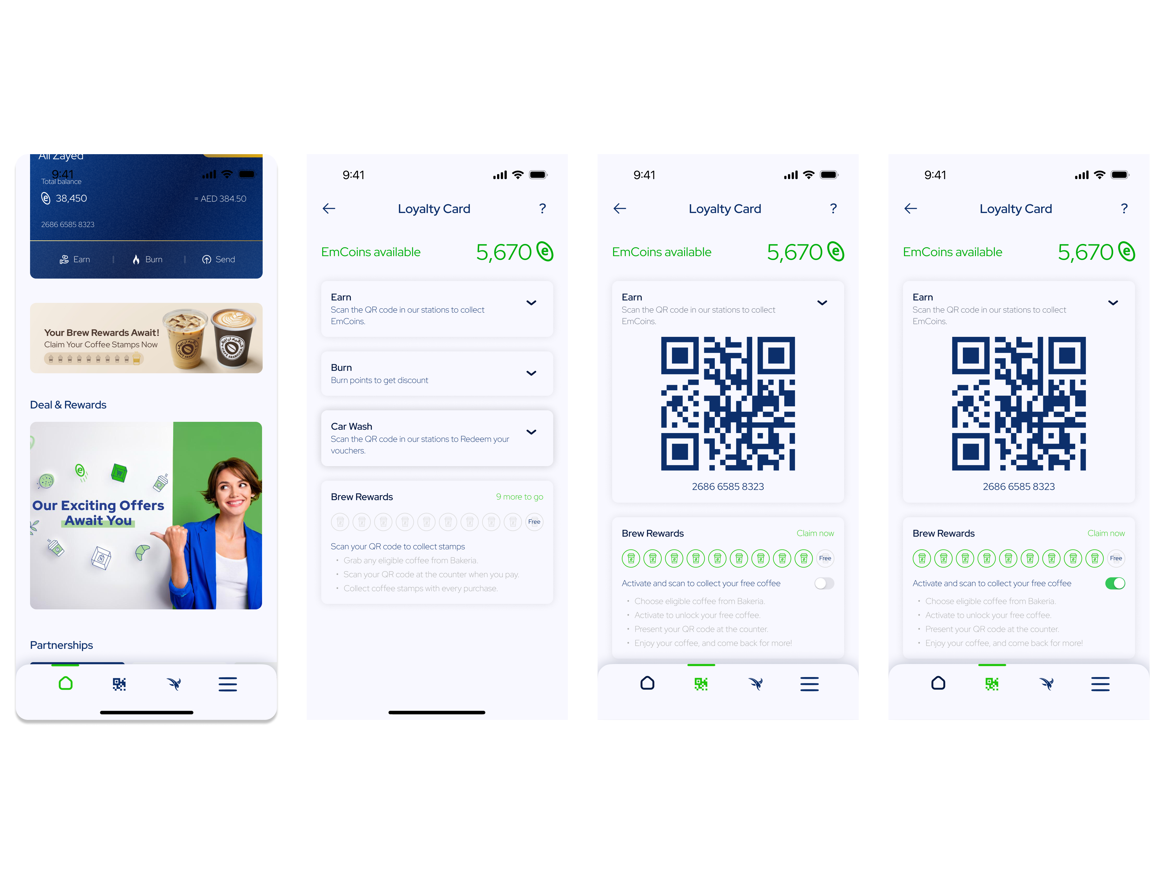 Digital coffee stamp card — visual progress tracking with milestone notifications